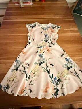 Ted Baker Cream Floral Fit-and-Flare Mini Dress